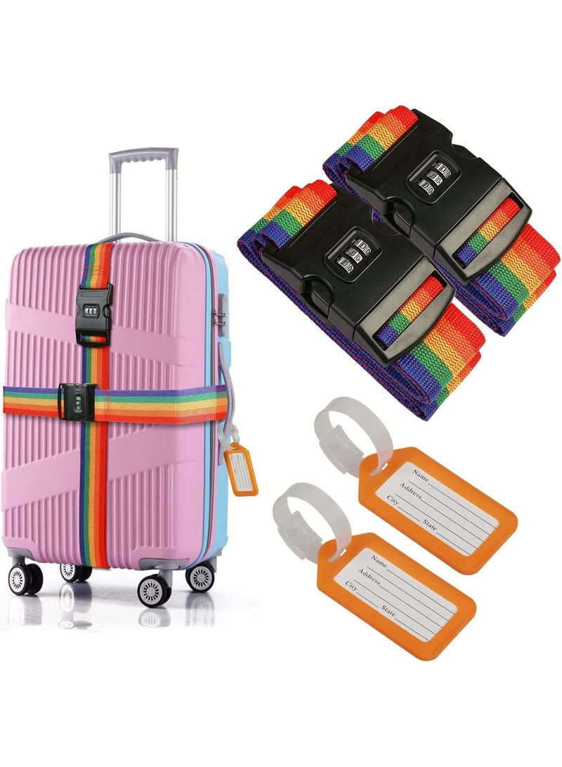 Meetion Luggage Strap Suitcase Belts Lockable Adjustable Travel Packing Belt Baggage Security Straps with Password Lock Clip and 2 Pcs Luggage Tags Labels Identifier - Image 1