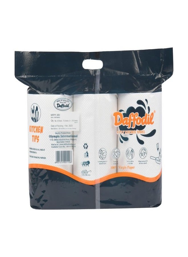 DAFFODIL 4 Ply Kitchen Towels -Pack of 3 Rolls (70 Pulls per Roll, 210 Sheets Total) Ultra-Absorbent Kitchen Roll, Ideal for Heavy Duty Cleaning, Durable Kitchen Towel Roll - Image 3