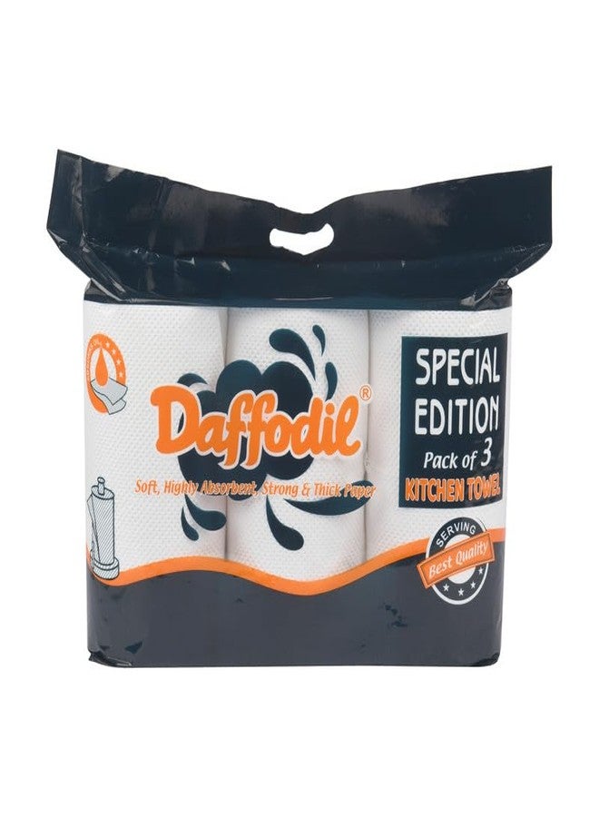 DAFFODIL 4 Ply Kitchen Towels -Pack of 3 Rolls (70 Pulls per Roll, 210 Sheets Total) Ultra-Absorbent Kitchen Roll, Ideal for Heavy Duty Cleaning, Durable Kitchen Towel Roll - Image 1