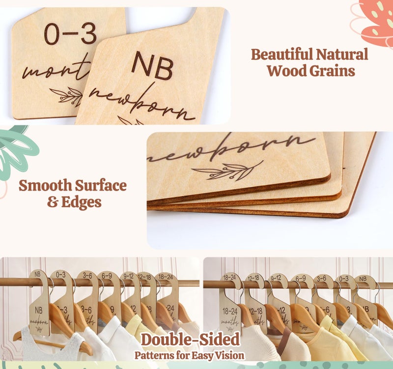 HOUISM Beautiful Baby Closet Dividers for Clothes Organizer - Wooden Double-Sided Gender Neutral Size Dividers from Newborn to 24M for Nursery Decor & Organization Baby Party Gift Set - Image 4