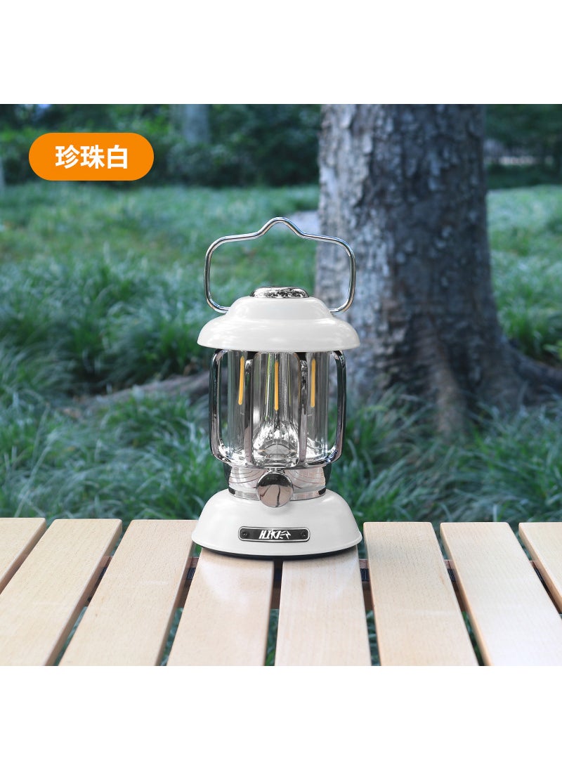 Generic Outdoor Camping Tent Light Long Battery Life Vintage Lantern Waterproof Portable Multi-functional Camping Lamp Pearl White [built-in 4400 mA + charging cable] Battery Life 6-20 hours 