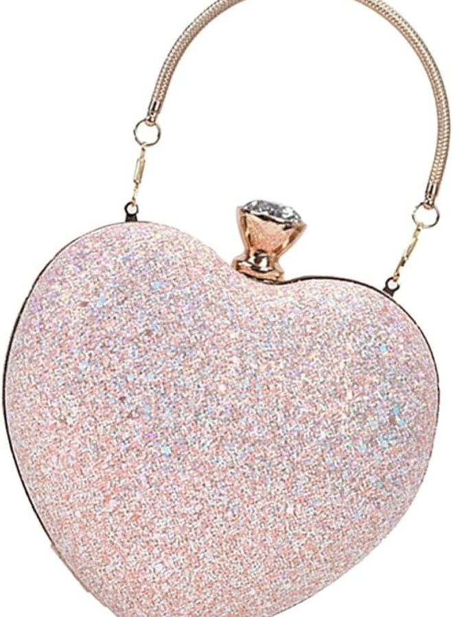 Pink Heart Shaped Sequin Crossbody Bag Chain Strap Evening Clutch for Party - Image 1