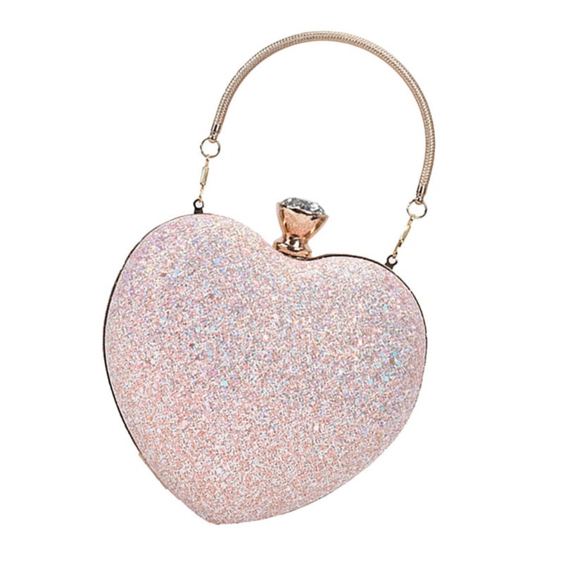 Pink Heart Shaped Sequin Crossbody Bag Chain Strap Evening Clutch for Party - Image 2