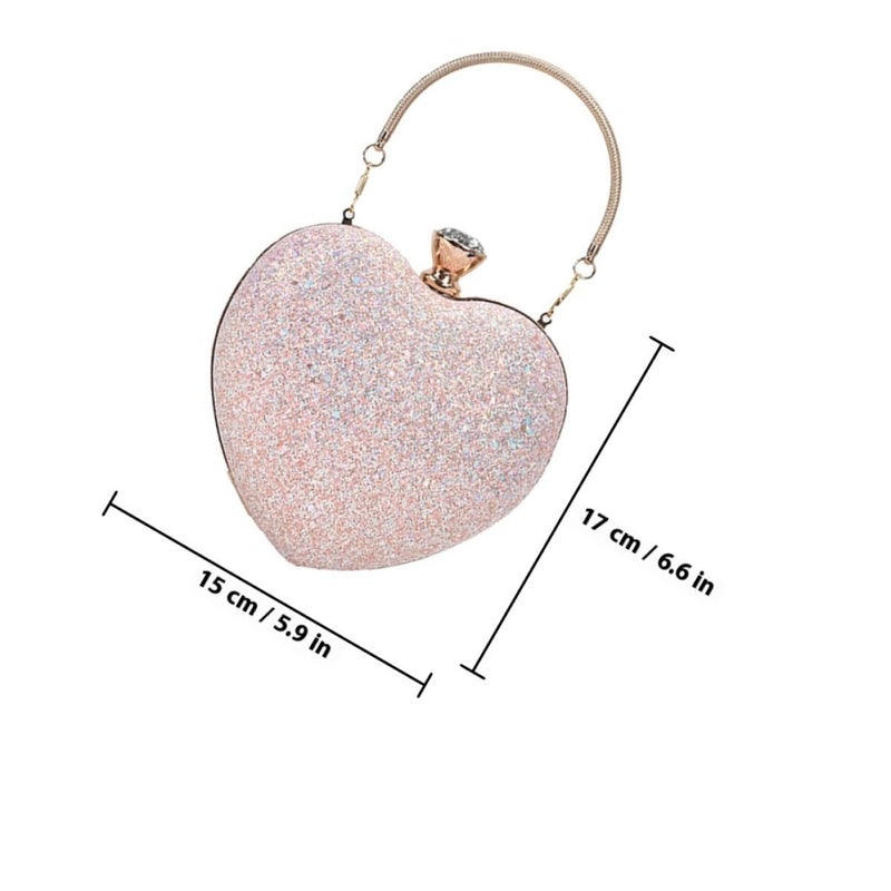 Pink Heart Shaped Sequin Crossbody Bag Chain Strap Evening Clutch for Party - Image 5