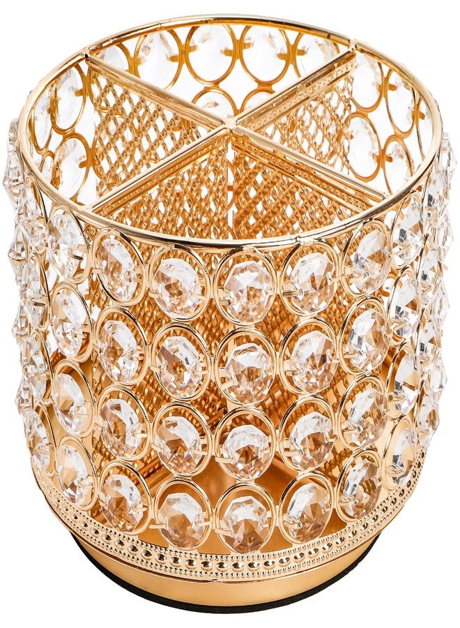 Hedume Crystal Vanity Organizer with 4 Compartments, 360 Degree Rotating Makeup Brush Holder, 4-Slot Glitter Gold Spinning Cosmetic Brushes Display Multi-Functional Desk Organizer Home Decor - Image 1