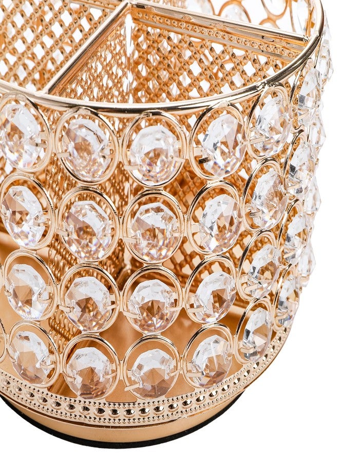 Hedume Crystal Vanity Organizer with 4 Compartments, 360 Degree Rotating Makeup Brush Holder, 4-Slot Glitter Gold Spinning Cosmetic Brushes Display Multi-Functional Desk Organizer Home Decor - Image 4