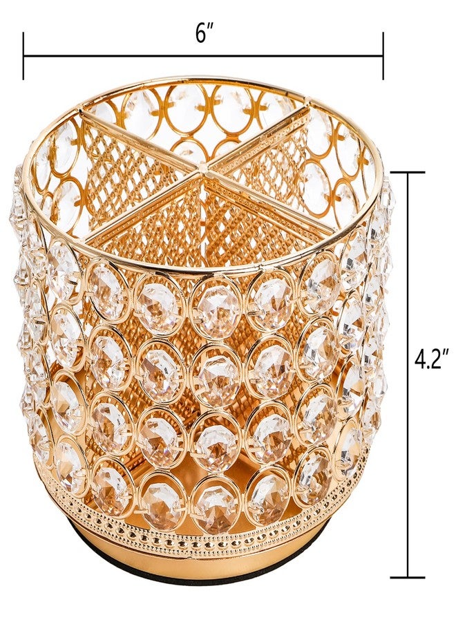 Hedume Crystal Vanity Organizer with 4 Compartments, 360 Degree Rotating Makeup Brush Holder, 4-Slot Glitter Gold Spinning Cosmetic Brushes Display Multi-Functional Desk Organizer Home Decor - Image 5