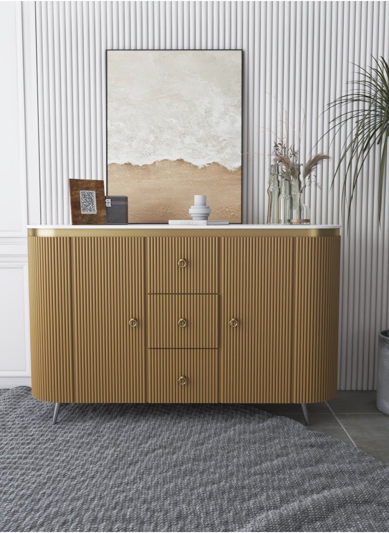 ZAHRAT ALFKHAMAH - Luxury Coffee Corner with Elegant Design – Multi-Purpose Side Coffee Table – Modern Coffee Corner with Spacious Storage – Stylish Wooden Buffet Cabinet with Drawers & Doors – Elegant Storage Unit in Gold/Silver, Dimensions 120×100×40 cm – Perfect Side Table for Living Rooms & Lounges - Image 1