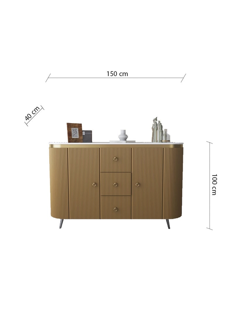 ZAHRAT ALFKHAMAH - Luxury Coffee Corner with Elegant Design – Multi-Purpose Side Coffee Table – Modern Coffee Corner with Spacious Storage – Stylish Wooden Buffet Cabinet with Drawers & Doors – Elegant Storage Unit in Gold/Silver, Dimensions 120×100×40 cm – Perfect Side Table for Living Rooms & Lounges - Image 1