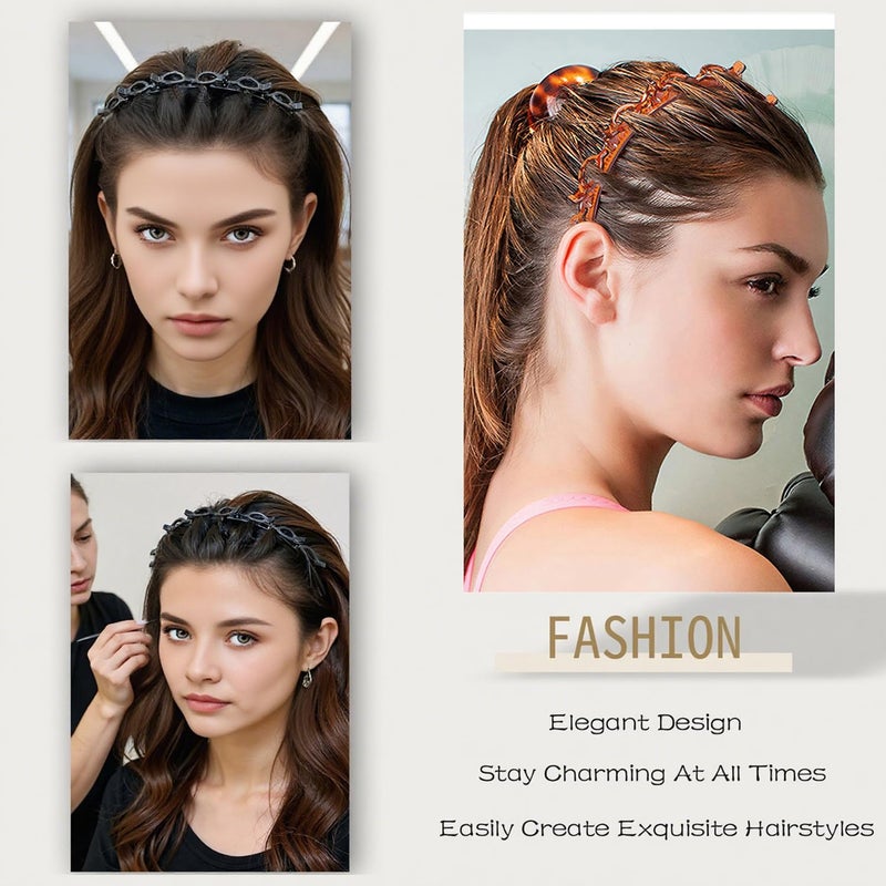 JASSINS 2 Pcs Bangs Hairstyle Hairpin Headband, Professional Weave Bangs Clip, Toothed Headband Braid Tool, Women Girls Fashion Hair Accessories (Black and Brown) - Image 3