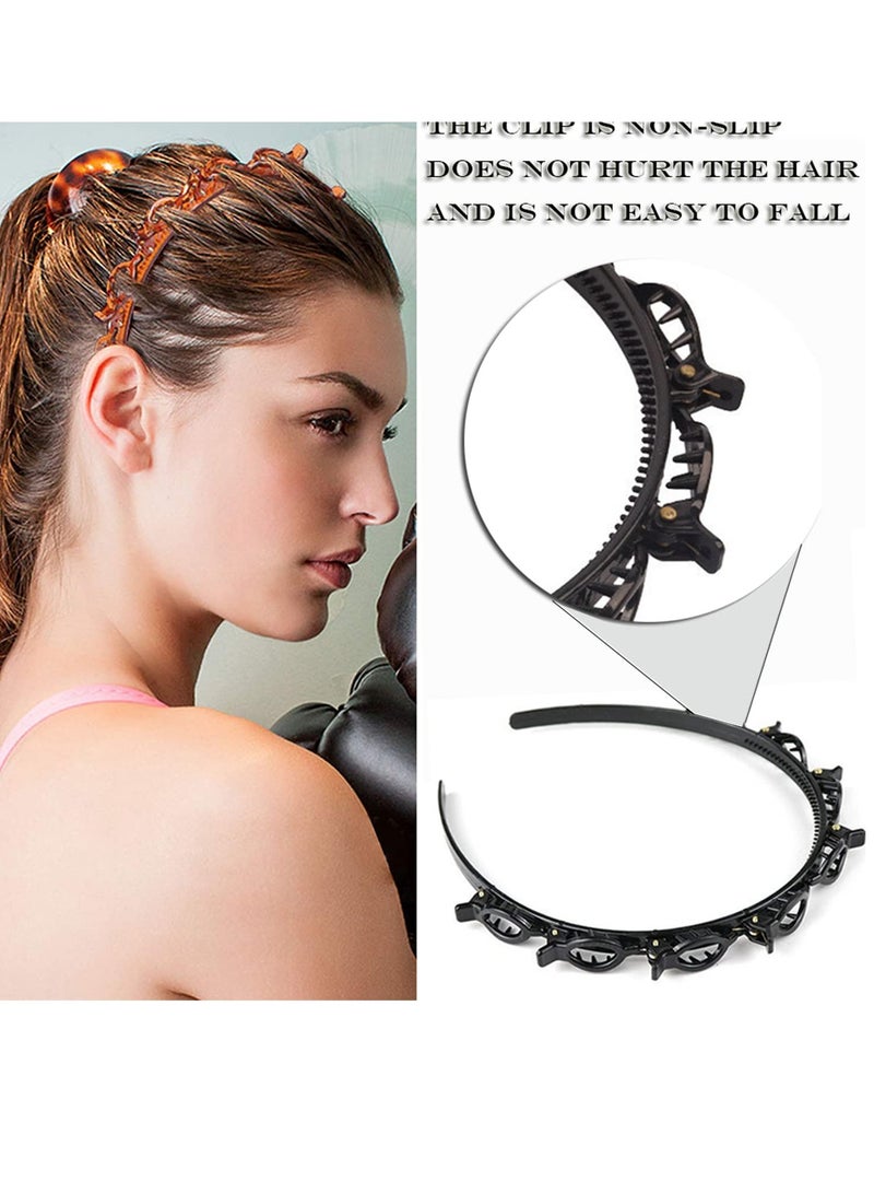 JASSINS 2 Pcs Bangs Hairstyle Hairpin Headband, Professional Weave Bangs Clip, Toothed Headband Braid Tool, Women Girls Fashion Hair Accessories (Black And Brown) - Image 2