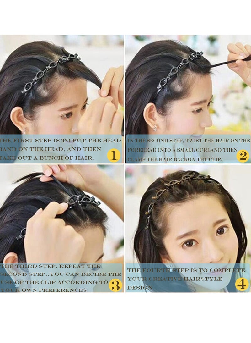 JASSINS 2 Pcs Bangs Hairstyle Hairpin Headband, Professional Weave Bangs Clip, Toothed Headband Braid Tool, Women Girls Fashion Hair Accessories (Black And Brown) - Image 3