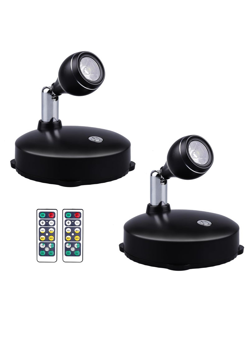Generic 2Pcs Wireless Spotlight for Indoor Battery Operated LED Spotlight with Dimmable Rotatable Timer Uplight Mini Accent Lights with Remote for Wall Display Plants Painting Artwork Closet Natural White  - Image 1