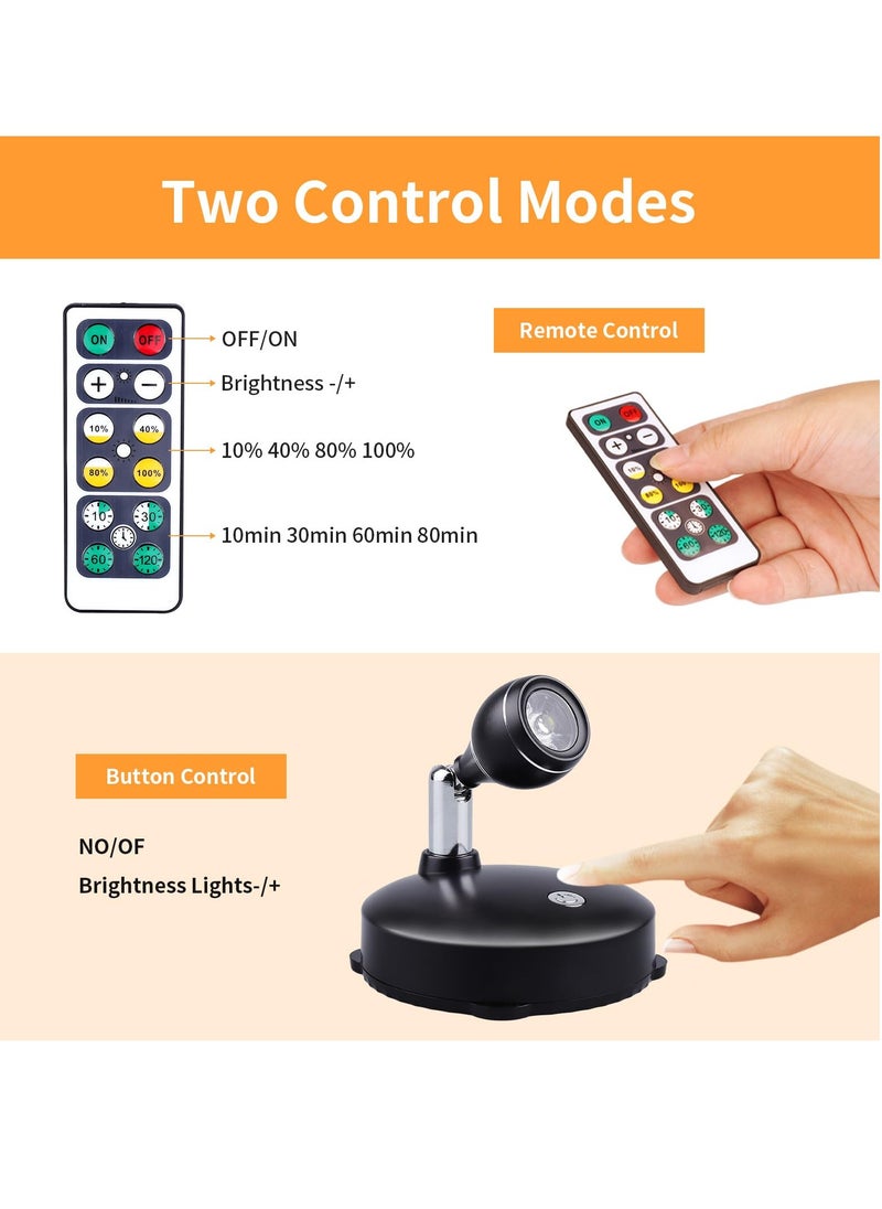 Generic - 2Pcs Wireless Spotlight for Indoor Battery Operated LED Spotlight with Dimmable Rotatable Timer Uplight Mini Accent Lights with Remote for Wall Display Plants Painting Artwork Closet Natural White - Image 1
