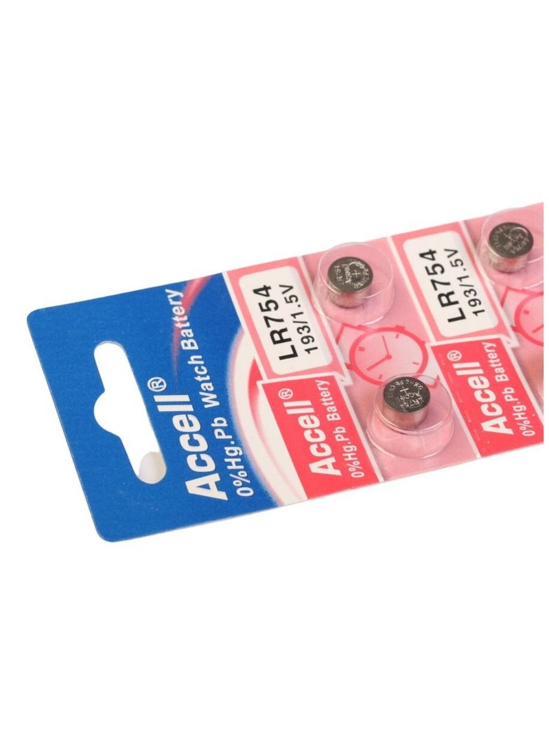 Accell - 10-Pieces Accell AG5 LR754 (193) Alkaline 1.5V Batteries - Image 1