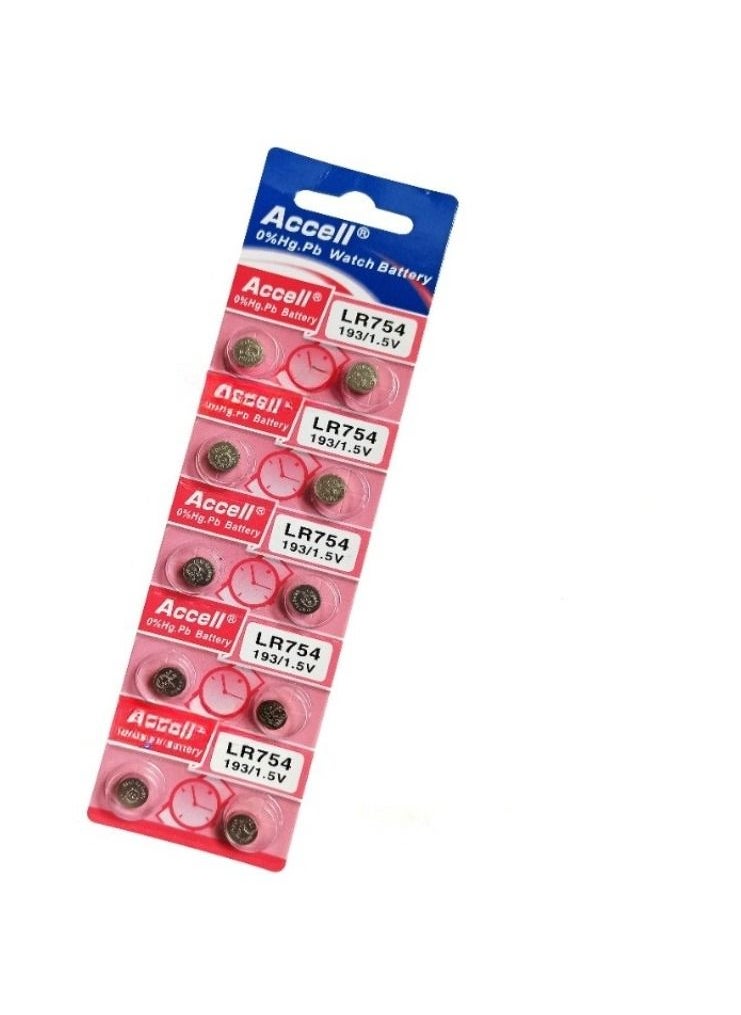 Accell - 10-Pieces Accell AG5 LR754 (193) Alkaline 1.5V Batteries - Image 1