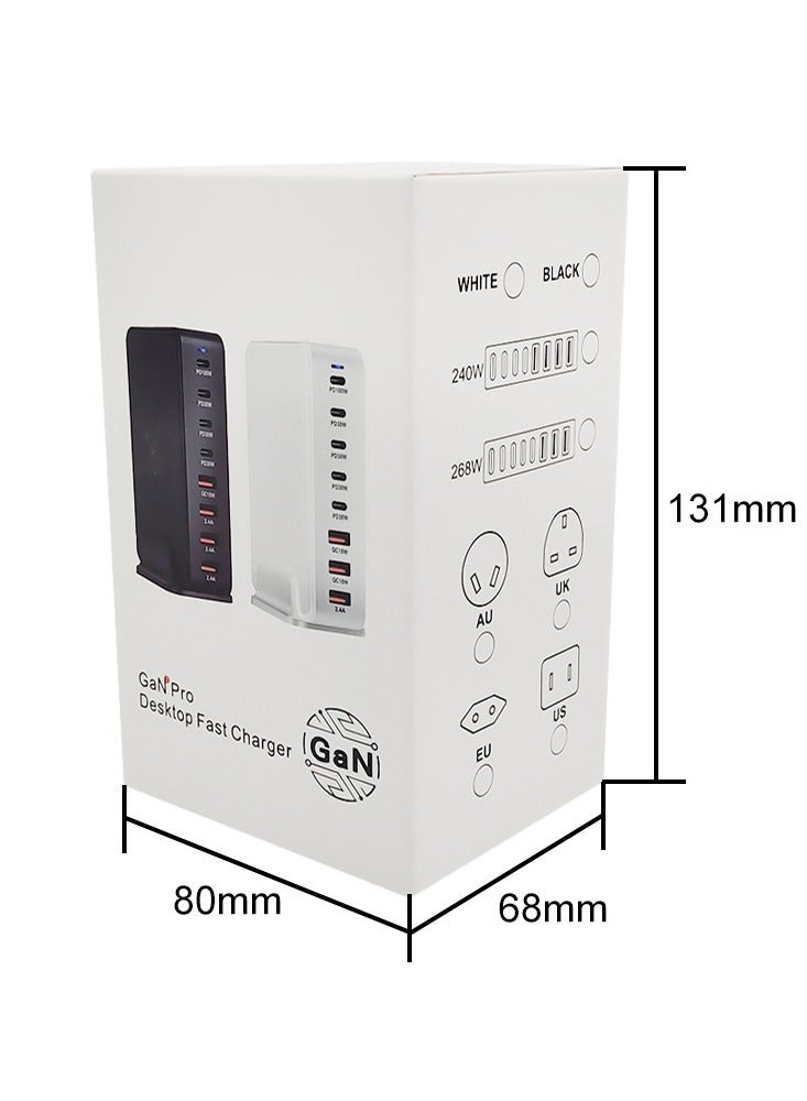 AROAQ 268W Gan USB Type C Fast Charger, Multiple Use 8 Ports PD QC4.0 Laptop Charger, Safe And Durable Desktop Charger Compatible for Macbook Pro/Air/Ipad Pro/Iphone, (268W European standard, Black) - Image 4