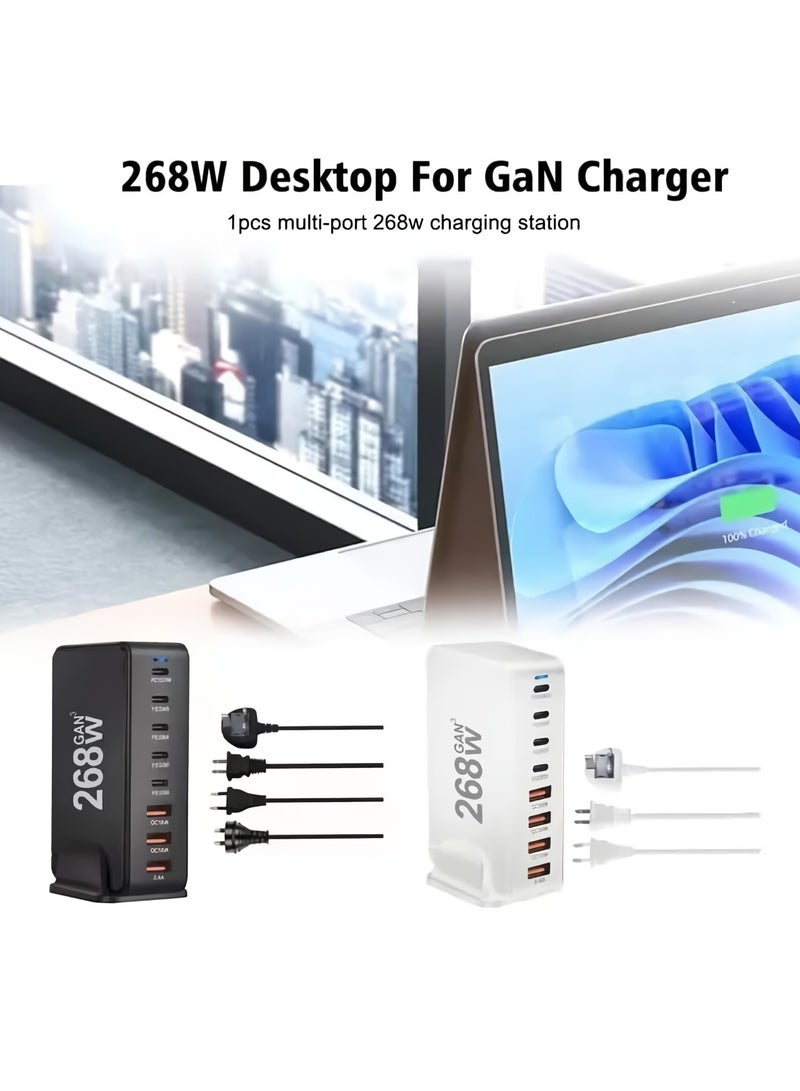 AROAQ 268W Gan USB Type C Fast Charger, Multiple Use 8 Ports PD QC4.0 Laptop Charger, Safe And Durable Desktop Charger Compatible for Macbook Pro/Air/Ipad Pro/Iphone, (268W European standard, Black) - Image 2
