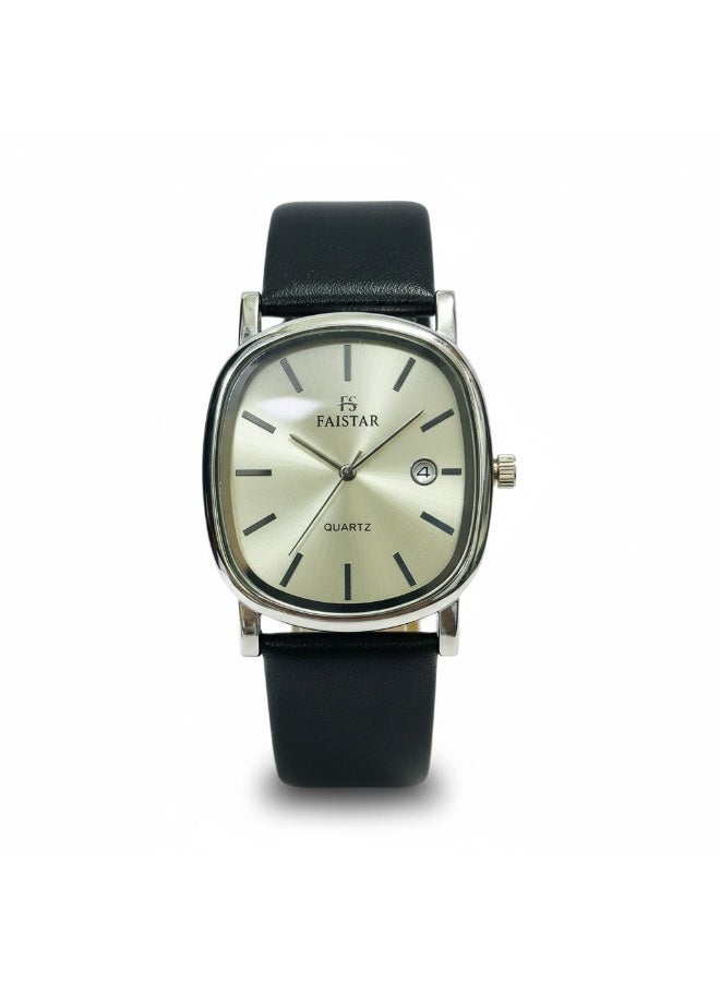 FAISTAR FT430G Azure Classic Analog Watch for Men WHITE Dial Black PU Leather Strap Quartz Movement Date Display Elegant Casual Wristwatch - Image 2