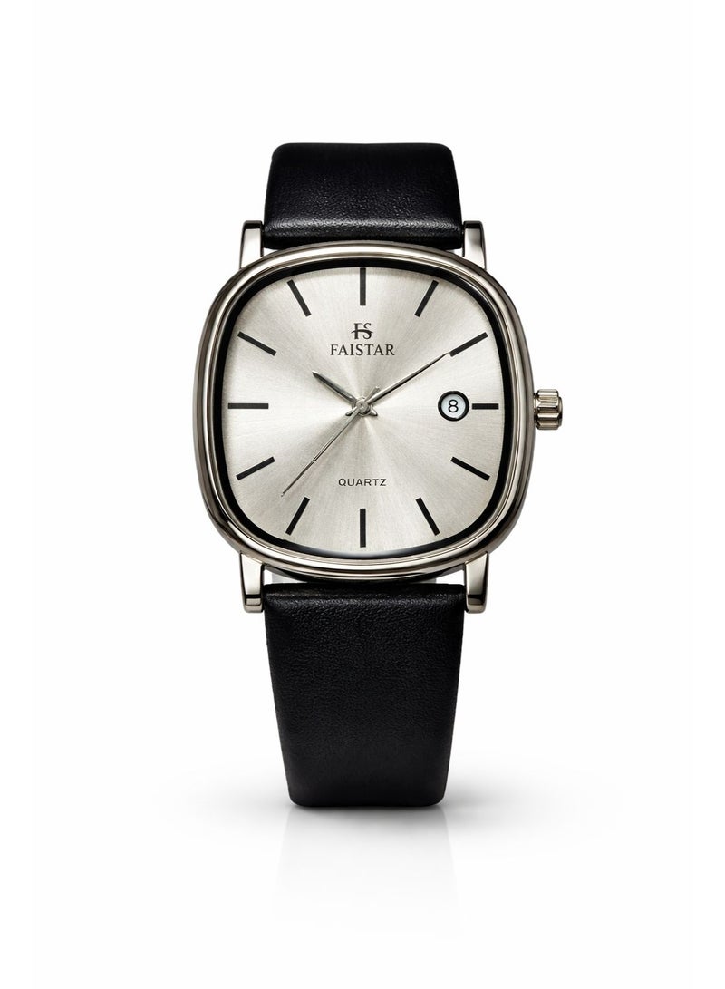 FAISTAR FT430G Azure Classic Analog Watch for Men WHITE Dial Black PU Leather Strap Quartz Movement Date Display Elegant Casual Wristwatch - Image 1