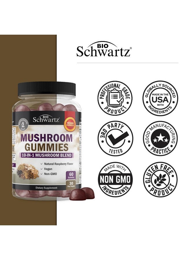 BioSchwartz جواهر الفطر للبالغين - مكمل فطر وظيفي 10 في 1 لتحسين المزاج والتركيز مع ليوينغ مان، ذيل الديك الرومي، كورديسيبس، شيتاكي، ريشى - نباتي، غير معدل وراثيًا، بنكهة التوت الطازج، 60 حبة - Image 4
