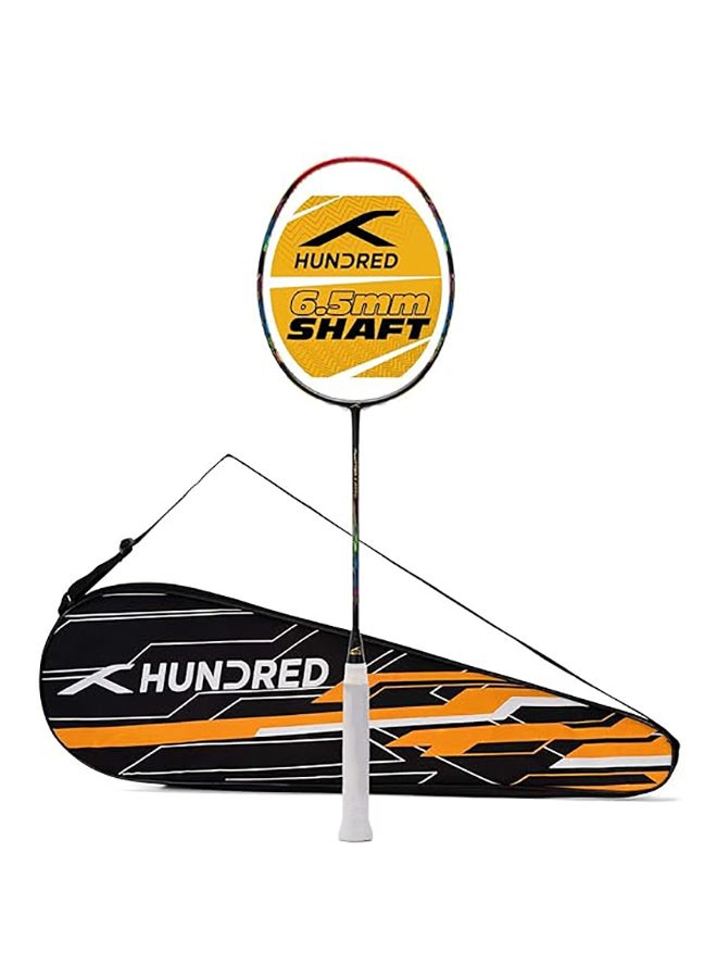 HUNDRED مضرب تنس الريشة FLUTTER 7 ATTK المصنوع من ألياف الكربون غير المربوطة بغطاء كامل للمضرب (أسود/أحمر) | للاعبين المحترفين | 84 جرام | أقصى شد للوتر - 32 رطلاً - Image 1