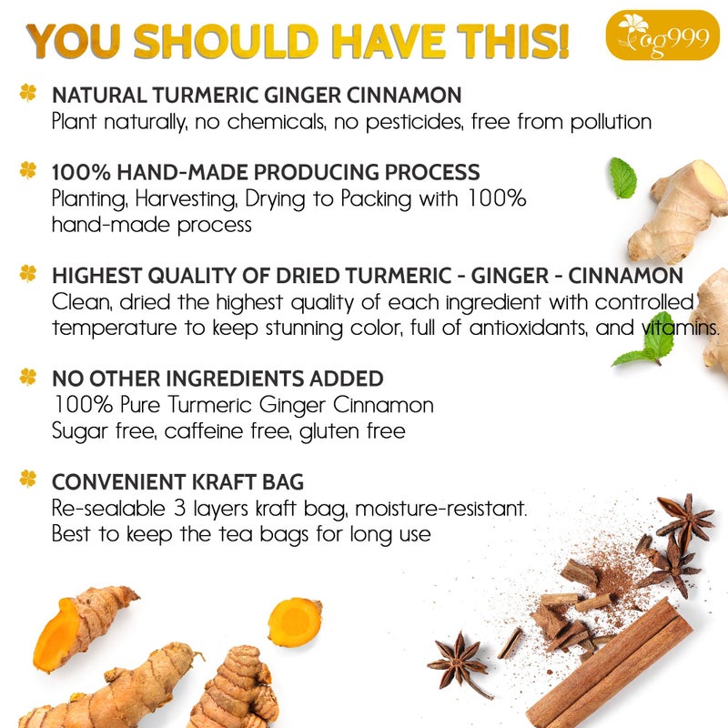 120 Bags Premium Turmeric Ginger Cinnamon Tea, Improve Digestion, Support Brain, Weight, Skin and Sleep, Eco-Conscious Tea Bags and Premium Natural Ingredients. Turmeric Ginger Herbal Tea. No Sugar, No Caffeine, No Gluten, Vegan. - Image 3
