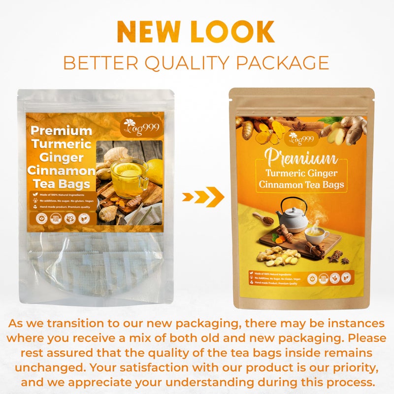 120 Bags Premium Turmeric Ginger Cinnamon Tea, Improve Digestion, Support Brain, Weight, Skin and Sleep, Eco-Conscious Tea Bags and Premium Natural Ingredients. Turmeric Ginger Herbal Tea. No Sugar, No Caffeine, No Gluten, Vegan. - Image 2