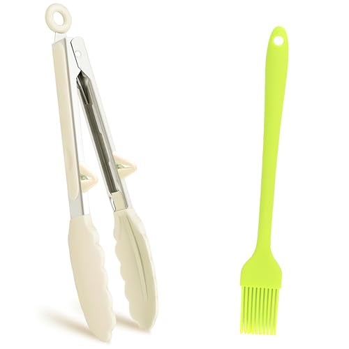 TecoKart® 2 Pcs Silicone Tongs for Kitchen Includes Food Clip and Barbecue Brush - Tongs for Kitchen for Frying with Heat-Resistant Silicone Grip, Ideal for Cooking or Serving Tongs for Snacks - Image 1