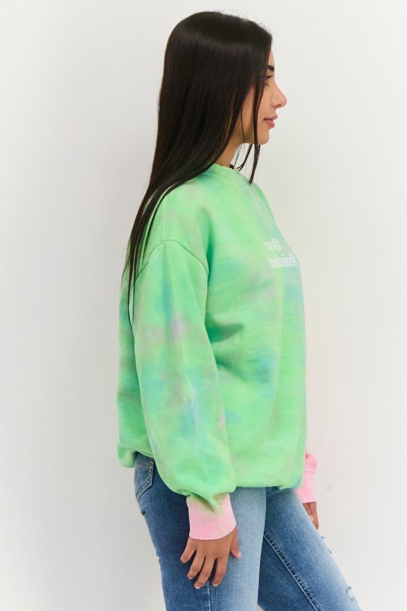 Misfit Women Crew Neck Tie Dye Print Long Sleeves Sweatshirt, Multicolor - Image 2