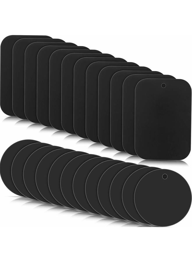 Weewooday 24 Pieces Replacement Mount Metal Plates Universal Metal Plate for All Magnetic Car Mounts, Cell Phone, Tablet Holder, 12 Rectangle and 12 Round (Black) - Image 1