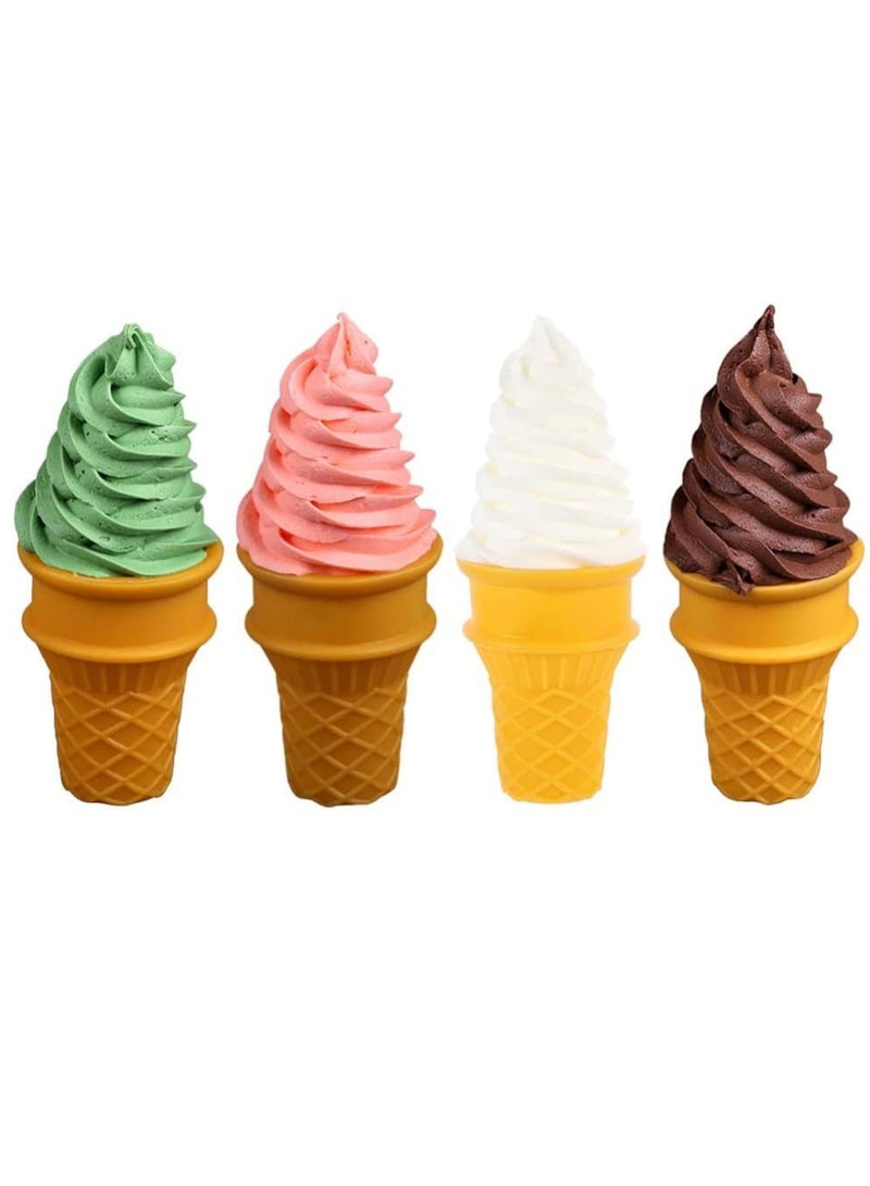 Fake Ice Cream Cone Set - 4 Pcs Artificial Ice Cream Models for Pretend Play, Kitchen Food Toys, Shop Window Display, Party Decorations, and Photo Props. - Image 1