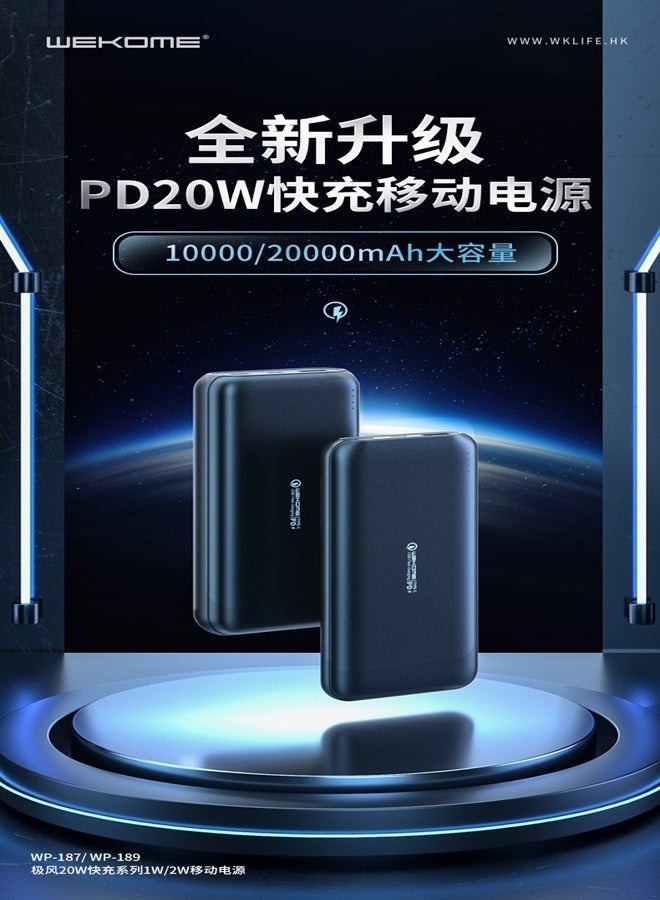 WEKOME WP-189 Power Bank 20000mAh – 20W Super Fast Charging Portable Battery with Dual USB Outputs, Type-C Input, High-Efficiency Compact Charger for Smartphones & Tablets – Black - Image 2