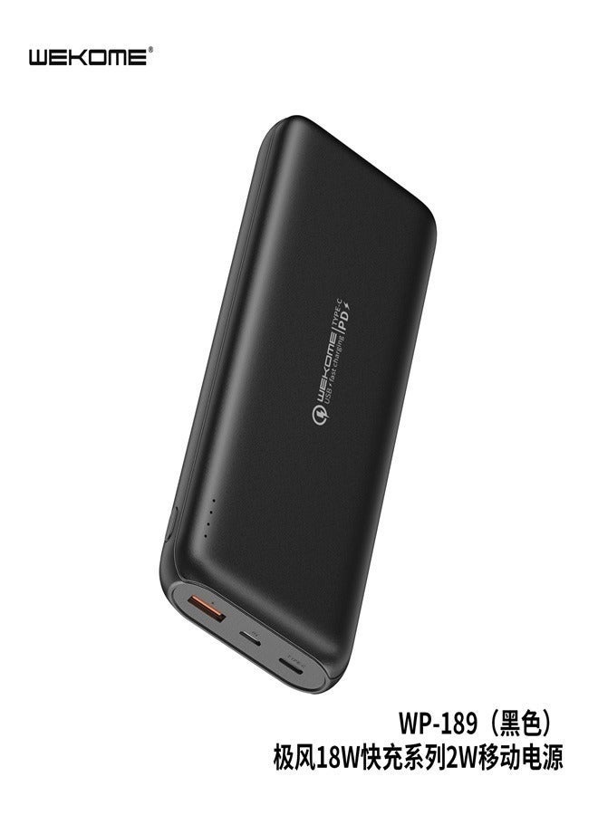 WEKOME WP-189 Power Bank 20000mAh – 20W Super Fast Charging Portable Battery with Dual USB Outputs, Type-C Input, High-Efficiency Compact Charger for Smartphones & Tablets – Black - Image 3