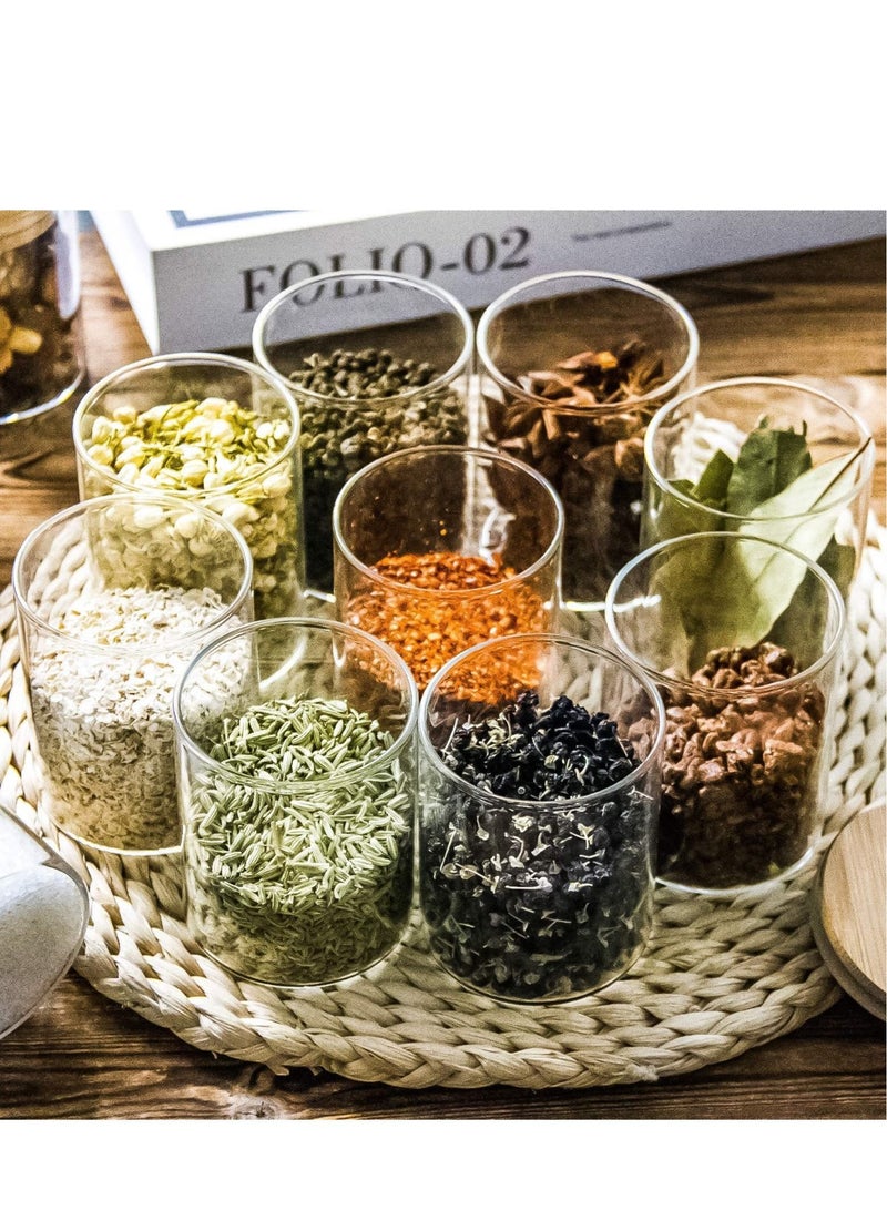 ميكسد 12 علبة علبة من الزجاج ، 250 مل جرة التوابل مع غطاء من الخيزران ، والزجاج الشفاف حاوية تخزين المواد الغذائية - Image 5