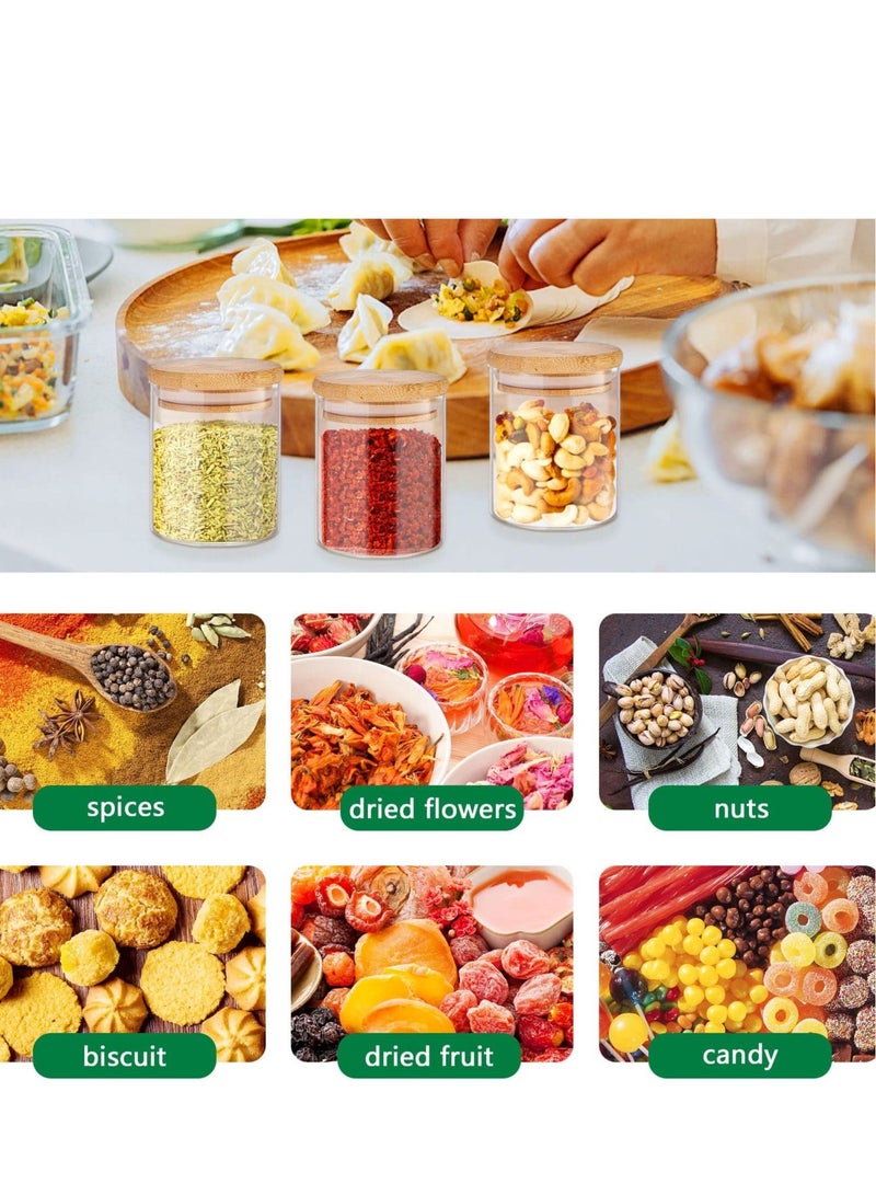 ميكسد 12 علبة علبة من الزجاج ، 250 مل جرة التوابل مع غطاء من الخيزران ، والزجاج الشفاف حاوية تخزين المواد الغذائية - Image 3