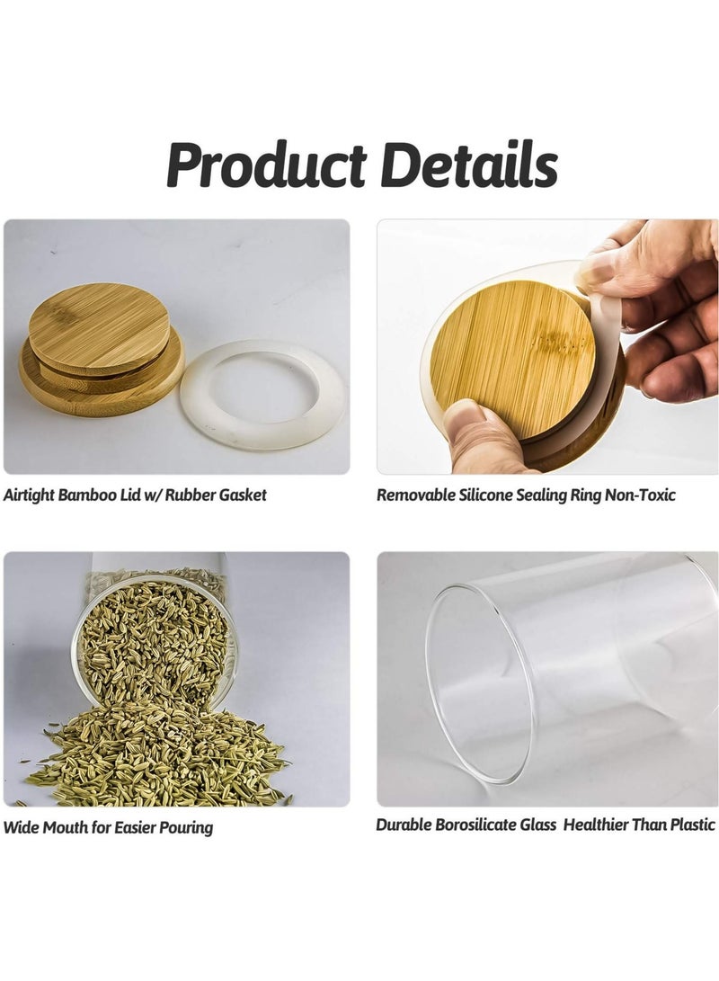 ميكسد 12 علبة علبة من الزجاج ، 250 مل جرة التوابل مع غطاء من الخيزران ، والزجاج الشفاف حاوية تخزين المواد الغذائية - Image 4