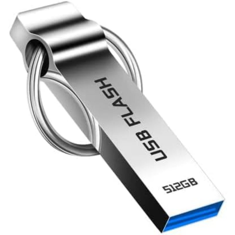 محرك فلاش USB سعة 512 جيجابايت للكمبيوتر/الكمبيوتر المحمول/الكمبيوتر اللوحي، جسم معدني مقاوم للماء، أسود، USB 3.0 عالي السرعة مع حلقة مفاتيح - Image 1