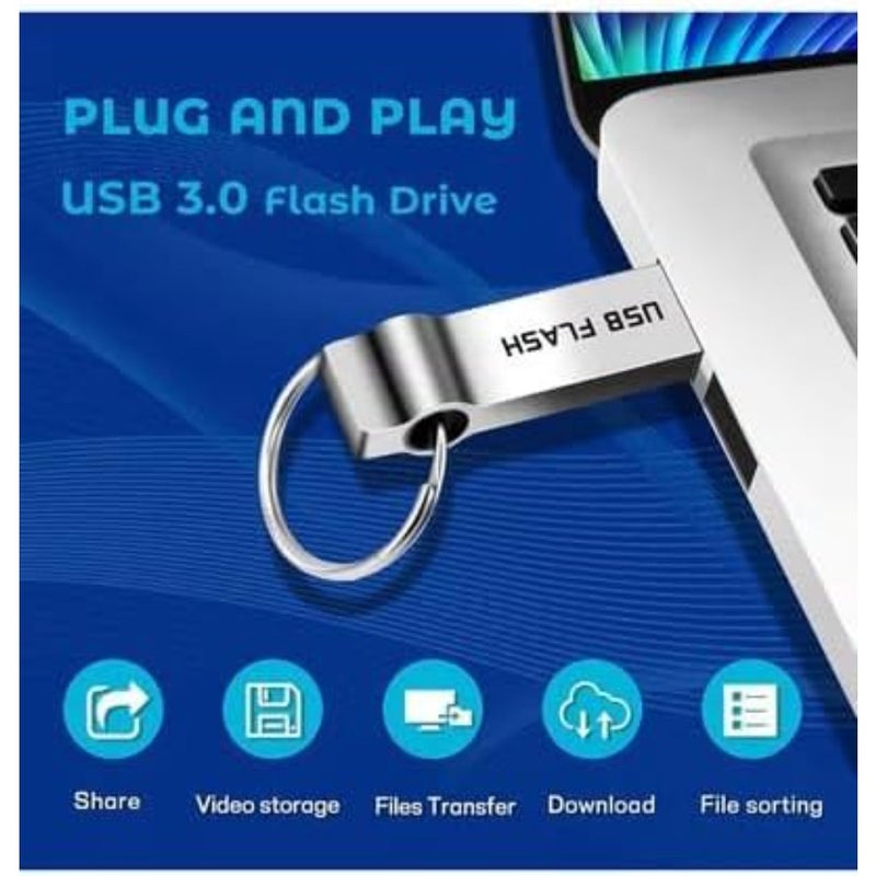 محرك فلاش USB سعة 512 جيجابايت للكمبيوتر/الكمبيوتر المحمول/الكمبيوتر اللوحي، جسم معدني مقاوم للماء، أسود، USB 3.0 عالي السرعة مع حلقة مفاتيح - Image 3
