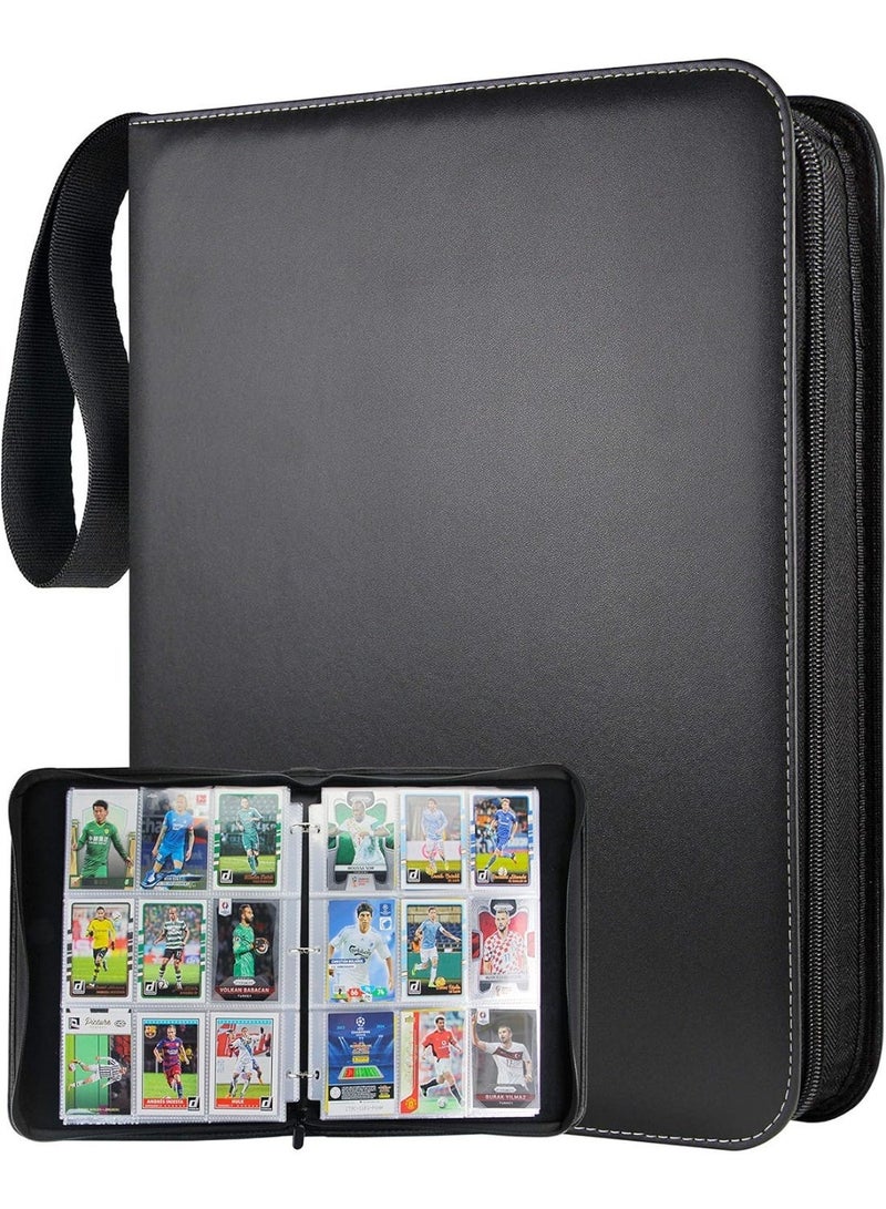 حافظة بطاقات بسعة 900 بطاقة مع 9 جيوب، متوافقة مع بطاقات التداول، علبة تخزين مزودة بصفحات قابلة للإزالة لبطاقات الرياضة مثل كرة القدم والبيسبول ومجموعات البطاقات المختلفة – لون أسود. - Image 1