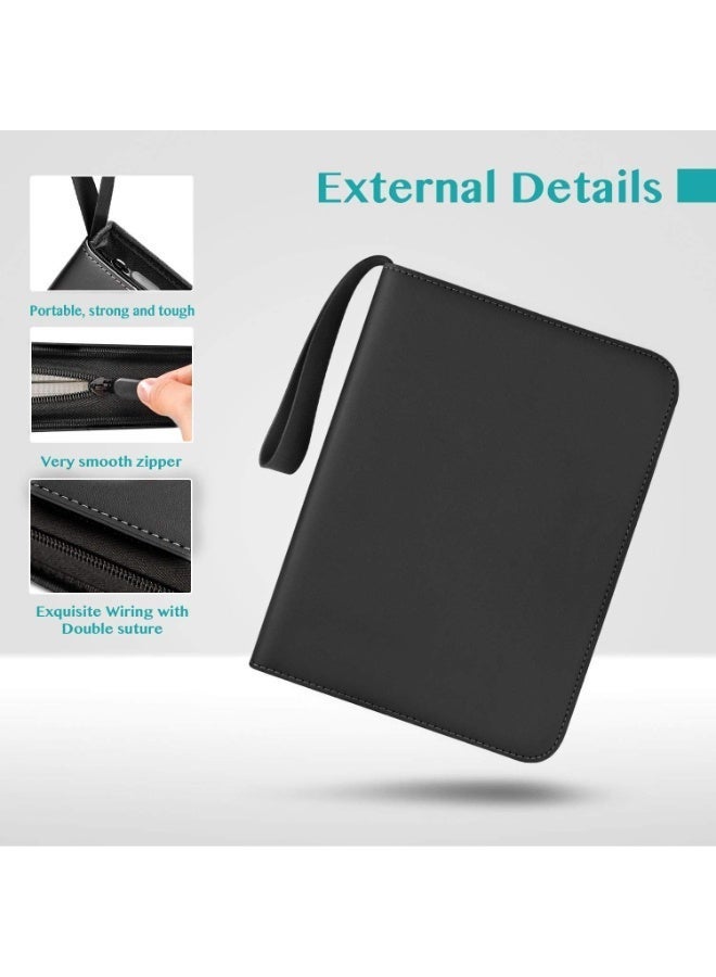 حافظة بطاقات بسعة 900 بطاقة مع 9 جيوب، متوافقة مع بطاقات التداول، علبة تخزين مزودة بصفحات قابلة للإزالة لبطاقات الرياضة مثل كرة القدم والبيسبول ومجموعات البطاقات المختلفة – لون أسود. - Image 5