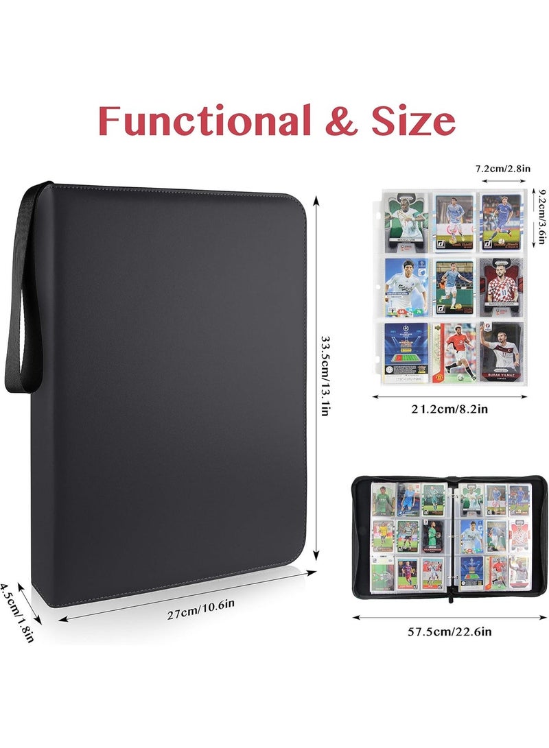 حافظة بطاقات بسعة 900 بطاقة مع 9 جيوب، متوافقة مع بطاقات التداول، علبة تخزين مزودة بصفحات قابلة للإزالة لبطاقات الرياضة مثل كرة القدم والبيسبول ومجموعات البطاقات المختلفة – لون أسود. - Image 3