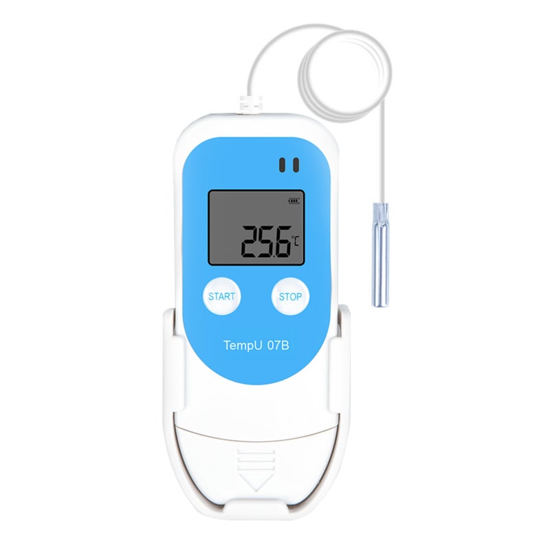 Temperature and Humidity Recorder White & Blue Multi-use High Accuracy Large Data Memory Portable Recorder - No Software Needed PDF Report Generation LCD Display Recorder for Indoor Outdoor Environmen - Image 1