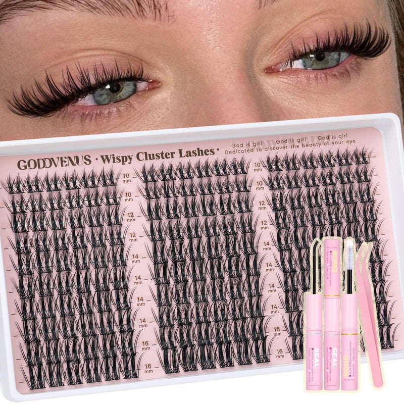 Goddvenus Manga Lash Clusters Kit Natural Wispy Cluster Eyelash Extensions Kit 180 Pcs Fairy C Curl Cluster Lashes 10-16mm Fluffy Lash Extensions Kit Anime Cosplay No Plastic Feel Individual Lash - Image 1