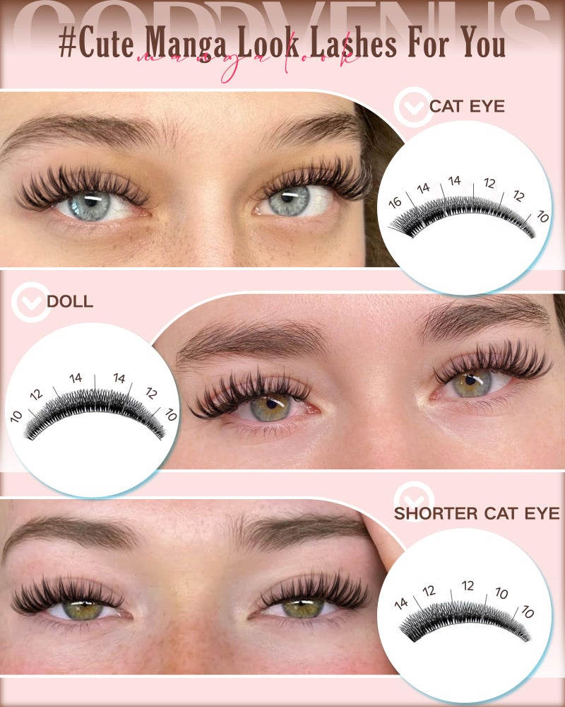 Goddvenus Manga Lash Clusters Kit Natural Wispy Cluster Eyelash Extensions Kit 180 Pcs Fairy C Curl Cluster Lashes 10-16mm Fluffy Lash Extensions Kit Anime Cosplay No Plastic Feel Individual Lash - Image 4