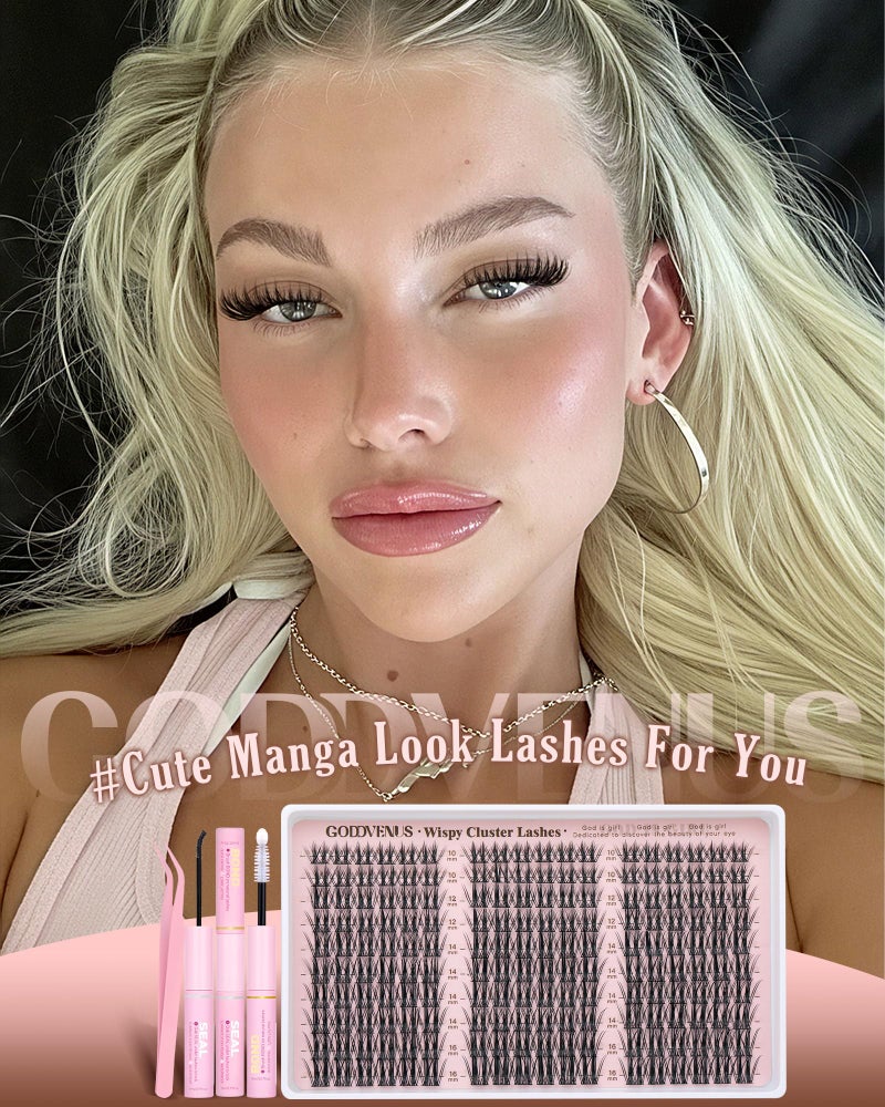Goddvenus Manga Lash Clusters Kit Natural Wispy Cluster Eyelash Extensions Kit 180 Pcs Fairy C Curl Cluster Lashes 10-16mm Fluffy Lash Extensions Kit Anime Cosplay No Plastic Feel Individual Lash - Image 5