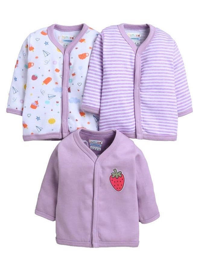 BUMZEE Baby Girls Cotton Full Sleeves Pack of 3 Regular Fit Jablas Lavender & White - 12-18 Months (Peb11031F-lvd) - Image 1