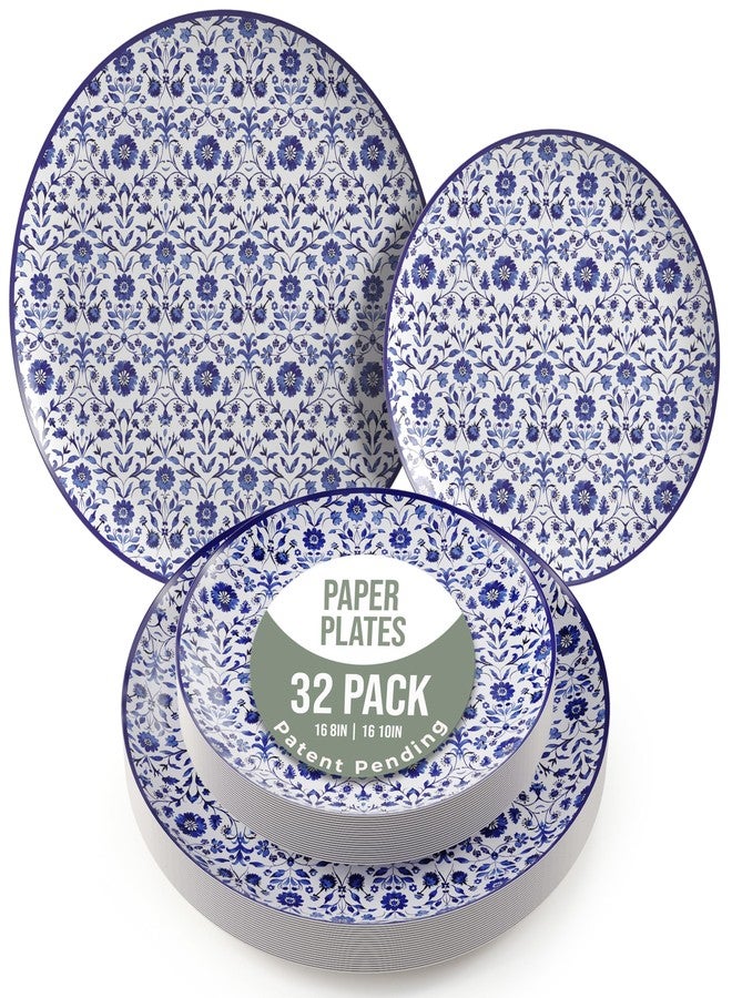 Trendables Heavy Duty Paper Plates Set For 16 Guests - 16 Each Of 8-inch And 10-inch Disposable Plates For Party - Fancy 32 Piece Dinnerware Set For All Occasions | Floral Design, Florentine - Image 1