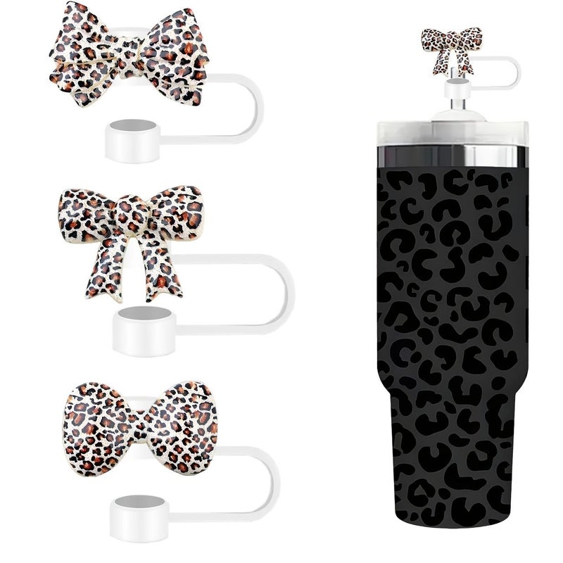 1pc Leopard Print Straw Covers Silicone Dustproof Splash Proof Cup Protectors - Image 1
