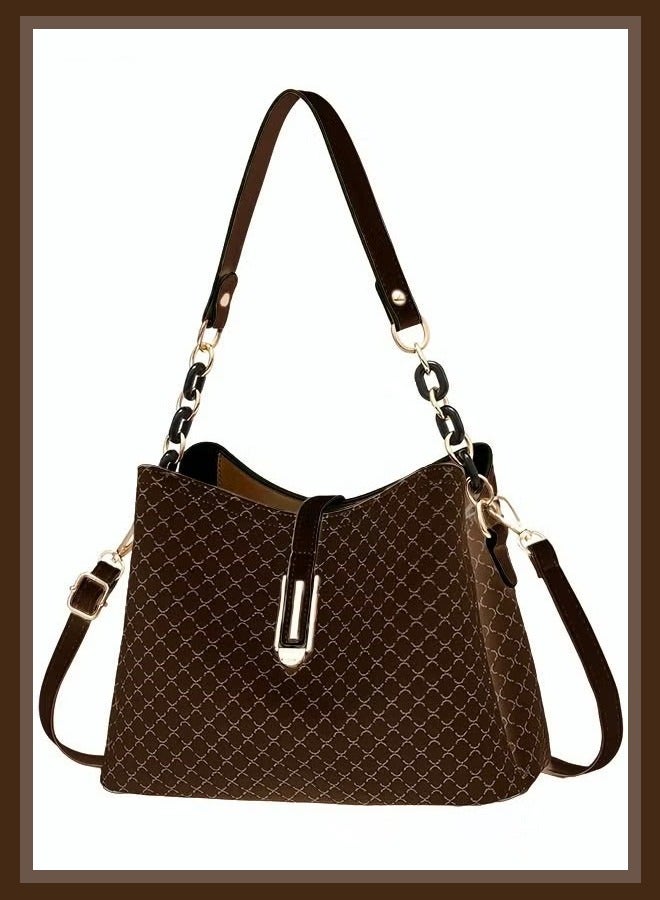 Canway PU Leather Handbag Large Capacity Shoulder Bag for Women Dark Brown - Image 1